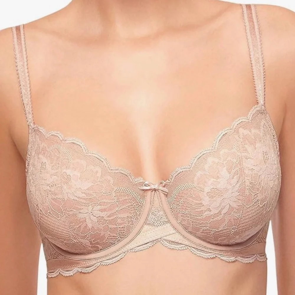 NWT Wacoal 36D Fire and Lace Underwire Unlined Bra Bow Floral Satin Cris… - Picture 1 of 3